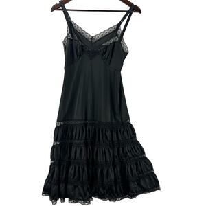 Womens Black Lace Tiered Cami Slip Dress Small V-Neck Adjustable Strap Chemise